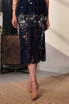 Buy_Label Deepika Nagpal_Navy Mesh Lace, Sequins Collared Opera Peplum Top And Midi Skirt Set 