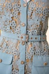 Buy_Label Deepika Nagpal_Blue Mesh Embroidery, Sequins Collared Wreya Dress With Belt _Online_at_Aza_Fashions