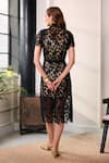 Shop_Label Deepika Nagpal_Black Mesh Embroidery Collared, V-neck Wreya Dress With Belt _at_Aza_Fashions