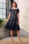 Buy_Label Deepika Nagpal_Navy Mesh Fabric Flowers, Lace Collared Sinatra Midi Dress _at_Aza_Fashions