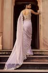 Lashkaraa_Lavender Silk, Shantoon Embroidery, Zari, Sequins, Pre-draped Saree And Blouse Set _Online_at_Aza_Fashions