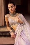 Buy_Lashkaraa_Lavender Silk, Shantoon Embroidery, Zari, Sequins, Pre-draped Saree And Blouse Set _Online_at_Aza_Fashions