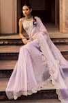 Shop_Lashkaraa_Lavender Silk, Shantoon Embroidery, Zari, Sequins, Pre-draped Saree And Blouse Set _Online_at_Aza_Fashions