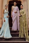 Lashkaraa_Lavender Silk, Shantoon Embroidery, Zari, Sequins, Pre-draped Saree And Blouse Set _at_Aza_Fashions