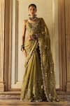 Buy_Lashkaraa_Green Tissue, Crepe Embroidery, Zari, Sequins, Mirrors Pre-draped Saree And Blouse _Online_at_Aza_Fashions