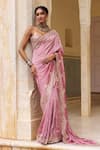 Buy Lashkaraa Pink Satin, Tissue, Shantoon Embroidery, Beads, Pre-draped Saree And Blouse at Aza Fashions Buy_Lashkaraa_Pink Satin, Tissue, Shantoon Embroidery, Beads, Pre-draped Saree And Blouse _at_Aza_Fashions