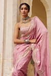Shop Lashkaraa Pink Satin, Tissue, Shantoon Embroidery, Beads, Pre-draped Saree And Blouse Online at Aza Fashions Shop_Lashkaraa_Pink Satin, Tissue, Shantoon Embroidery, Beads, Pre-draped Saree And Blouse _Online_at_Aza_Fashions