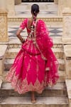 Shop_Lashkaraa_Fuchsia Silk, Net Zari, Mirrors, Embroidery V-neck Lehenga Set _at_Aza_Fashions