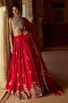 Buy_Lashkaraa_Red Silk, Net Embroidery, Zari, Mirrors, Sequins Halter Neck Lehenga Set _Online_at_Aza_Fashions