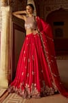 Buy_Lashkaraa_Red Silk, Net Embroidery, Zari, Mirrors, Sequins Halter Neck Lehenga Set _at_Aza_Fashions