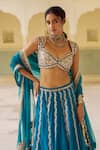 Shop_Lashkaraa_Teal Silk, Net Embroidery, Sequins, Mirrors, Zari Sweetheart Neck Lehenga Set _Online_at_Aza_Fashions