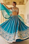 Lashkaraa_Teal Silk, Net Embroidery, Sequins, Mirrors, Zari Sweetheart Neck Lehenga Set _at_Aza_Fashions