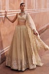 Lashkaraa_Gold Tissue, Shantoon, Net Embroidery, Sequins, Mirrors, Zari Silk Lehenga Set _at_Aza_Fashions