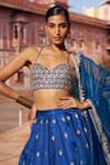 Buy_Lashkaraa_Blue Satin, Silk, Net Embroidery, Mirrors Halter Neck Lehenga Set _Online_at_Aza_Fashions