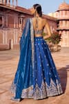 Lashkaraa_Blue Satin, Silk, Net Embroidery, Mirrors Halter Neck Lehenga Set _Online_at_Aza_Fashions