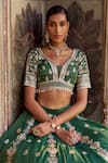 Buy_Lashkaraa_Green Silk Embroidery, Sequins V-neck Lehenga Set _Online_at_Aza_Fashions