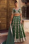 Shop_Lashkaraa_Green Silk Embroidery, Sequins V-neck Lehenga Set _Online_at_Aza_Fashions
