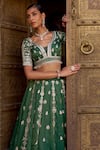 Lashkaraa_Green Silk Embroidery, Sequins V-neck Lehenga Set _at_Aza_Fashions