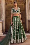 Buy_Lashkaraa_Green Silk Embroidery, Sequins V-neck Lehenga Set _at_Aza_Fashions