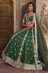 Buy_Lashkaraa_Green Silk Embroidery, Sequins V-neck Lehenga Set 