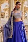 Buy_Lashkaraa_Blue Viscose, Crepe, Dupion Embroidery, Sequins, Zari, Beads Square Lehenga Set _Online_at_Aza_Fashions