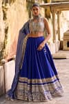 Buy_Lashkaraa_Blue Viscose, Crepe, Dupion Embroidery, Sequins, Zari, Beads Square Lehenga Set _at_Aza_Fashions