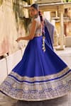 Lashkaraa_Blue Viscose, Crepe, Dupion Embroidery, Sequins, Zari, Beads Square Lehenga Set _Online_at_Aza_Fashions