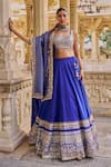 Shop_Lashkaraa_Blue Viscose, Crepe, Dupion Embroidery, Sequins, Zari, Beads Square Lehenga Set _Online_at_Aza_Fashions