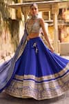 Lashkaraa_Blue Viscose, Crepe, Dupion Embroidery, Sequins, Zari, Beads Square Lehenga Set _at_Aza_Fashions