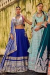 Buy_Lashkaraa_Blue Viscose, Crepe, Dupion Embroidery, Sequins, Zari, Beads Square Lehenga Set 