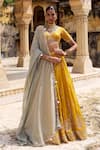 Buy_Lashkaraa_Yellow Viscose, Silk Sequins, Zari, Mirrors, Embroidery V-neck Lehenga Set _at_Aza_Fashions