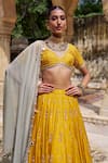 Buy_Lashkaraa_Yellow Viscose, Silk Sequins, Zari, Mirrors, Embroidery V-neck Lehenga Set _Online_at_Aza_Fashions