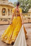 Shop_Lashkaraa_Yellow Viscose, Silk Sequins, Zari, Mirrors, Embroidery V-neck Lehenga Set _Online_at_Aza_Fashions