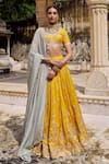 Buy_Lashkaraa_Yellow Viscose, Silk Sequins, Zari, Mirrors, Embroidery V-neck Lehenga Set 