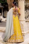 Lashkaraa_Yellow Viscose, Silk Sequins, Zari, Mirrors, Embroidery V-neck Lehenga Set _Online_at_Aza_Fashions