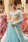 Buy_Lashkaraa_Mint Brocade, Silk, Satin Embroidery, Mirrors, Zari V-neck Lehenga Set _Online_at_Aza_Fashions