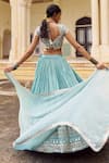 Lashkaraa_Mint Brocade, Silk, Satin Embroidery, Mirrors, Zari V-neck Lehenga Set _Online_at_Aza_Fashions