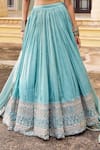 Buy_Lashkaraa_Mint Brocade, Silk, Satin Embroidery, Mirrors, Zari V-neck Lehenga Set 