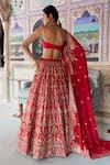 Lashkaraa_Red Viscose, Silk, Satin, Brocade Embroidery, Zari, Mirrors Lehenga Set _Online_at_Aza_Fashions