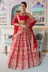 Buy_Lashkaraa_Red Viscose, Silk, Satin, Brocade Embroidery, Zari, Mirrors Lehenga Set _at_Aza_Fashions