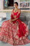 Shop_Lashkaraa_Red Viscose, Silk, Satin, Brocade Embroidery, Zari, Mirrors Lehenga Set _Online_at_Aza_Fashions