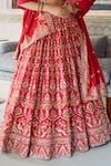Lashkaraa_Red Viscose, Silk, Satin, Brocade Embroidery, Zari, Mirrors Lehenga Set _at_Aza_Fashions