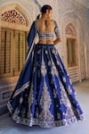 Lashkaraa_Navy Viscose, Crepe Embroidery, Zari, Mirrors, Zari, Thread And Lehenga Set _Online_at_Aza_Fashions