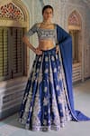 Buy_Lashkaraa_Navy Viscose, Crepe Embroidery, Zari, Mirrors, Zari, Thread And Lehenga Set _at_Aza_Fashions