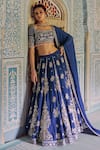 Buy_Lashkaraa_Navy Viscose, Crepe Embroidery, Zari, Mirrors, Zari, Thread And Lehenga Set 