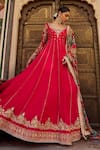 Buy_Lashkaraa_Pink Viscose, Silk, Crepe Embroidery, Beads, Sequins, Patchwork Anarkali Set _Online_at_Aza_Fashions