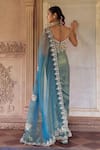 Lashkaraa_Teal Silk Embroidery, Beads, Sequins, Metallic Thread Pre-draped Saree And Blouse _Online_at_Aza_Fashions