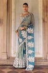 Buy_Lashkaraa_Teal Silk Embroidery, Beads, Sequins, Metallic Thread Pre-draped Saree And Blouse _at_Aza_Fashions