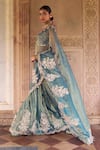 Buy_Lashkaraa_Teal Silk Embroidery, Beads, Sequins, Metallic Thread Pre-draped Saree And Blouse _Online_at_Aza_Fashions