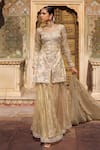 Shop_Lashkaraa_Gold Tissue, Silk Embroidery, Beads, Sequins, Metallic Kurta And Sharara Set _Online_at_Aza_Fashions